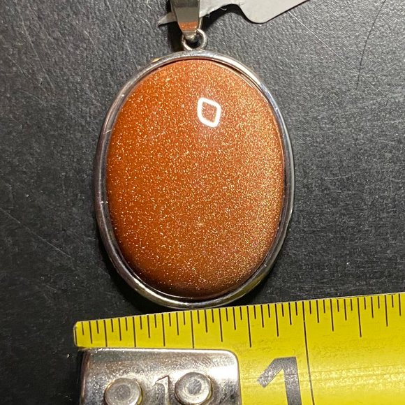 Vintage Gold Sand Semi-Precious Gemstone & Sterling Silver Pendant - Picture 5 of 7